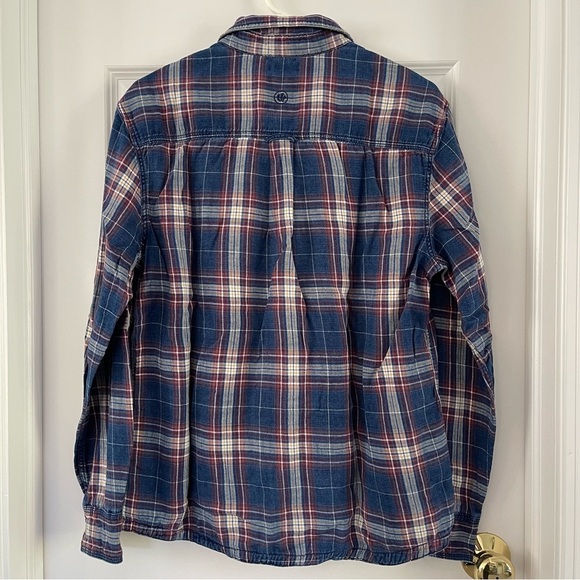 Fat Face Indigo Dye Plaid Flannel Button Down Shirt Size L - Picture 2 of 11